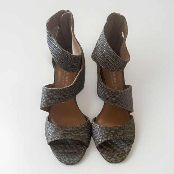 Christian Siriano Silver Shimmer Party Pumps 3.5" Heels Open Toe Ankle Strap 7 - Picture 2 of 9